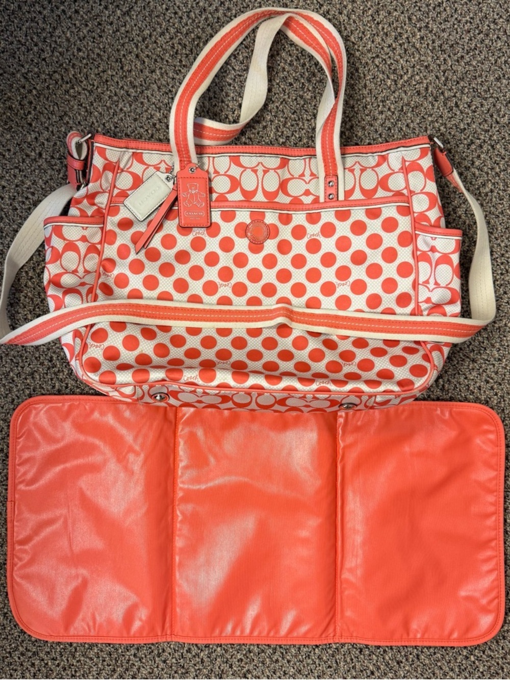 COACH Peyton Dream C Polka Dot Diaper Bag Tote, White & Orange Full Set - Rare - Picture 15 of 15